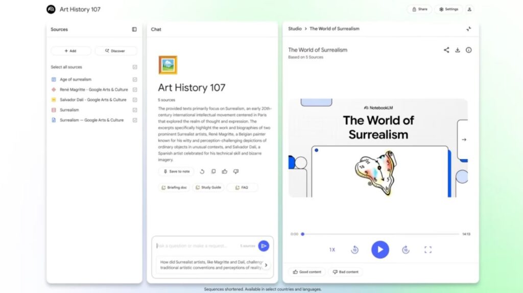 Screenshot of a Persian Instagram story introducing new features of Google NotebookLM, including Video Overviews and the updated Studio panel.