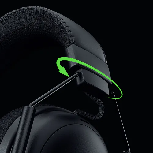 A close-up of the Razer Blackshark V3 Pro's durable steel-reinforced sliders and pivoting headband connection.