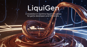 A highly realistic 3D liquid simulation of molten chocolate or honey, with thick, swirling drips and glossy highlights, showcasing advanced fluid dynamics.