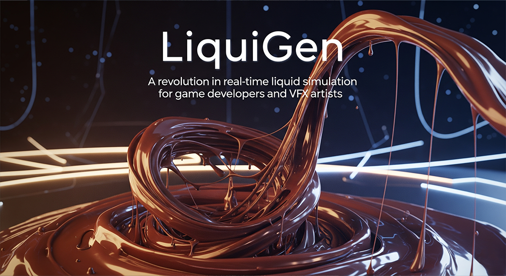 A highly realistic 3D liquid simulation of molten chocolate or honey, with thick, swirling drips and glossy highlights, showcasing advanced fluid dynamics.