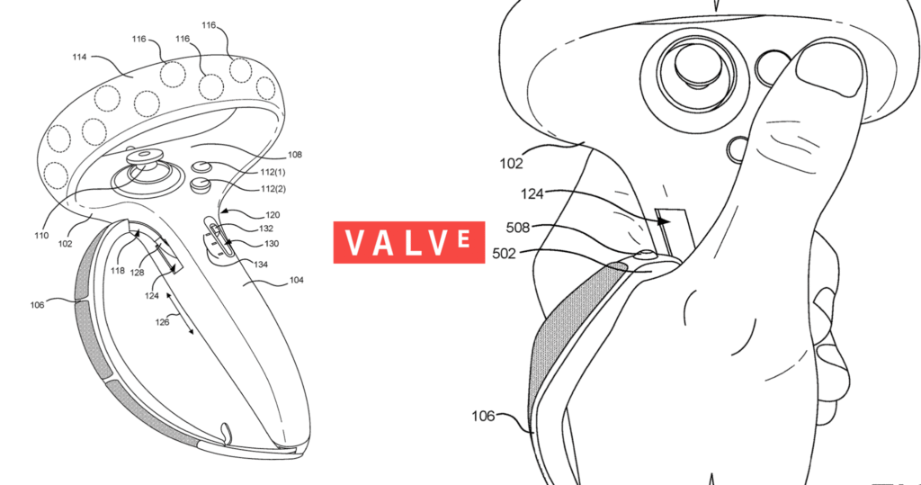 Patent diagram showing the layout of the new Valve Steam Controller 2 with thumbsticks and trackpads.